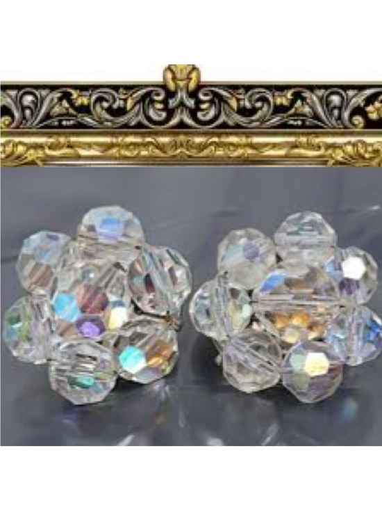 Fashion Jewelry Jewelry - Vintage Earrings Aurora Borealis Crystal Beaded Flowers Clip On 50s 60s Jewelry